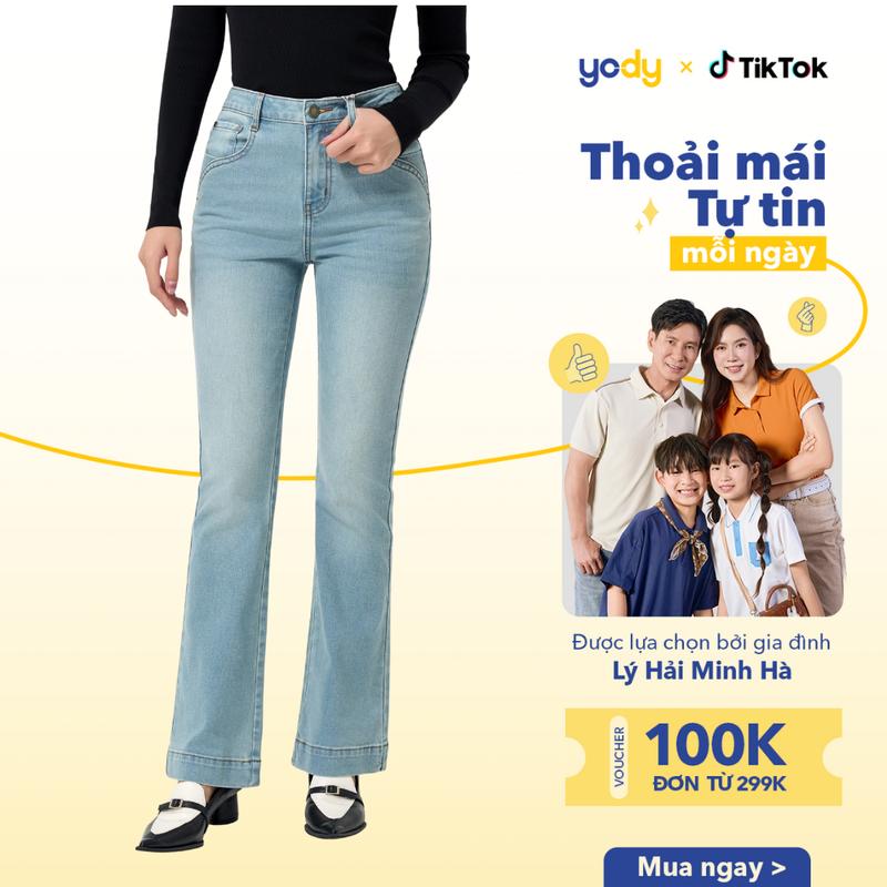 YODY Quần Jean Nữ Ống Loe Gấu Nhăn QJN7067