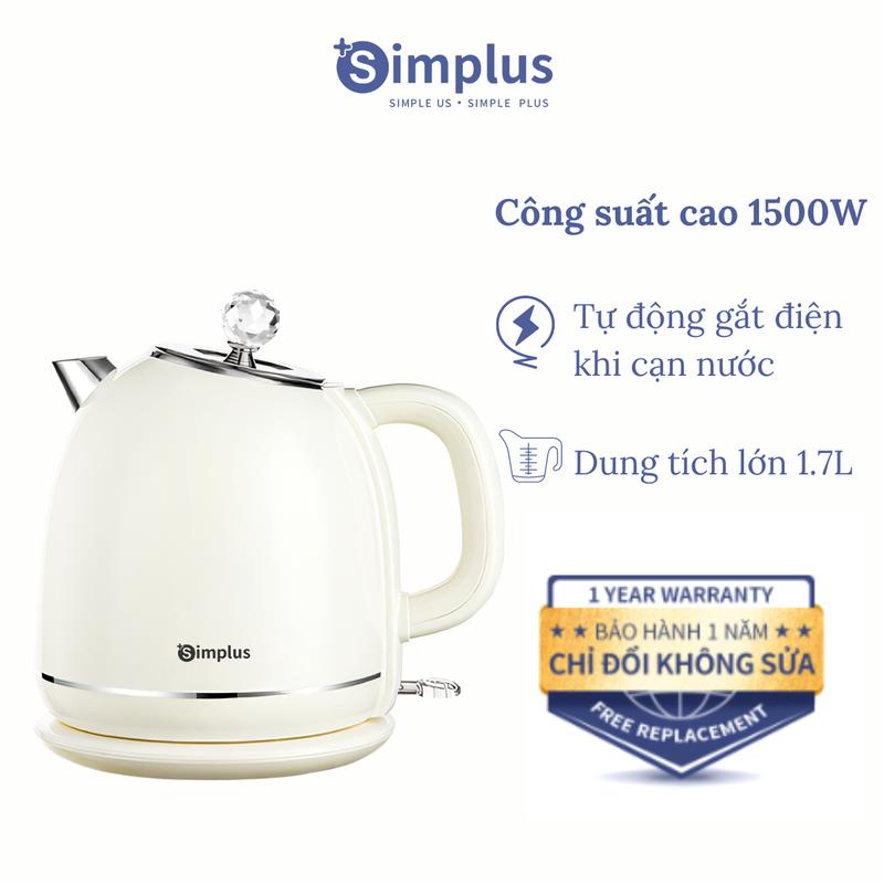 SimplusVN Ấm đun nước cổ điển Châu Âu DRSH006  ,hai lớp chống bỏng  dung tích 1.7L, lòng ấm bằng thép không gỉ 304  Bảo hành 1 năm chỉ đổi không sửa
