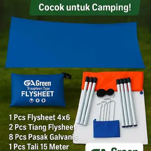 Green Acres flyshet 4x6 tiang pasak dan tali satu paket Camping