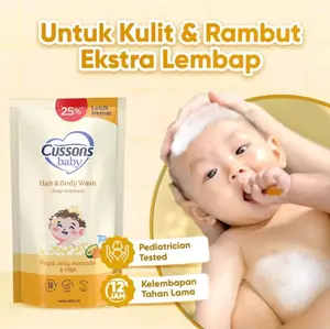 Cussons Baby Hair & Body Wash Deep Moisture Royal Jelly Avocado & Milk 600 ml Untuk Kulit & Rambut Ekstra Lembap 25% Lebih Hemat