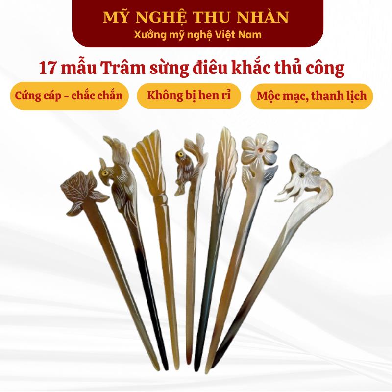 Trâm cài tóc cổ trang bằng sừng, điêu khắc thủ công | Mỹ Nghệ Thu Nhàn