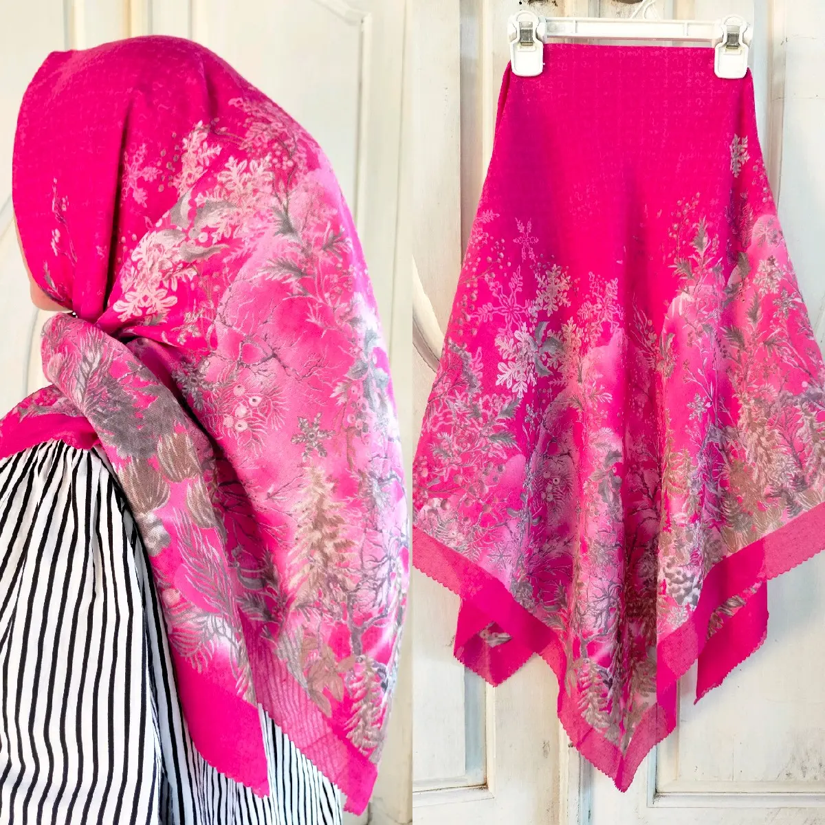 Hijab Segi4 Motif Fanta Muslim Square Kerudung - Bahan Voal Tidak Kaku dan Tidak Licin Nyaman - Casual, Empat