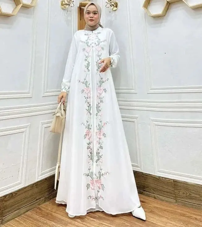 BUNGA DRESS Gamis Lebaran Trendy Gamis Brokat Jumbo Gamis Murah Gamis Kekinian Dress Kondangan Gamis Bordir Bahan Ceruty Babydoll Full Furing Gamis Putih Polos Gamis Hitan Set Dress Inner Dan Outer Menyatu Gamis Maxi Polos Motif Bunga BISA COD