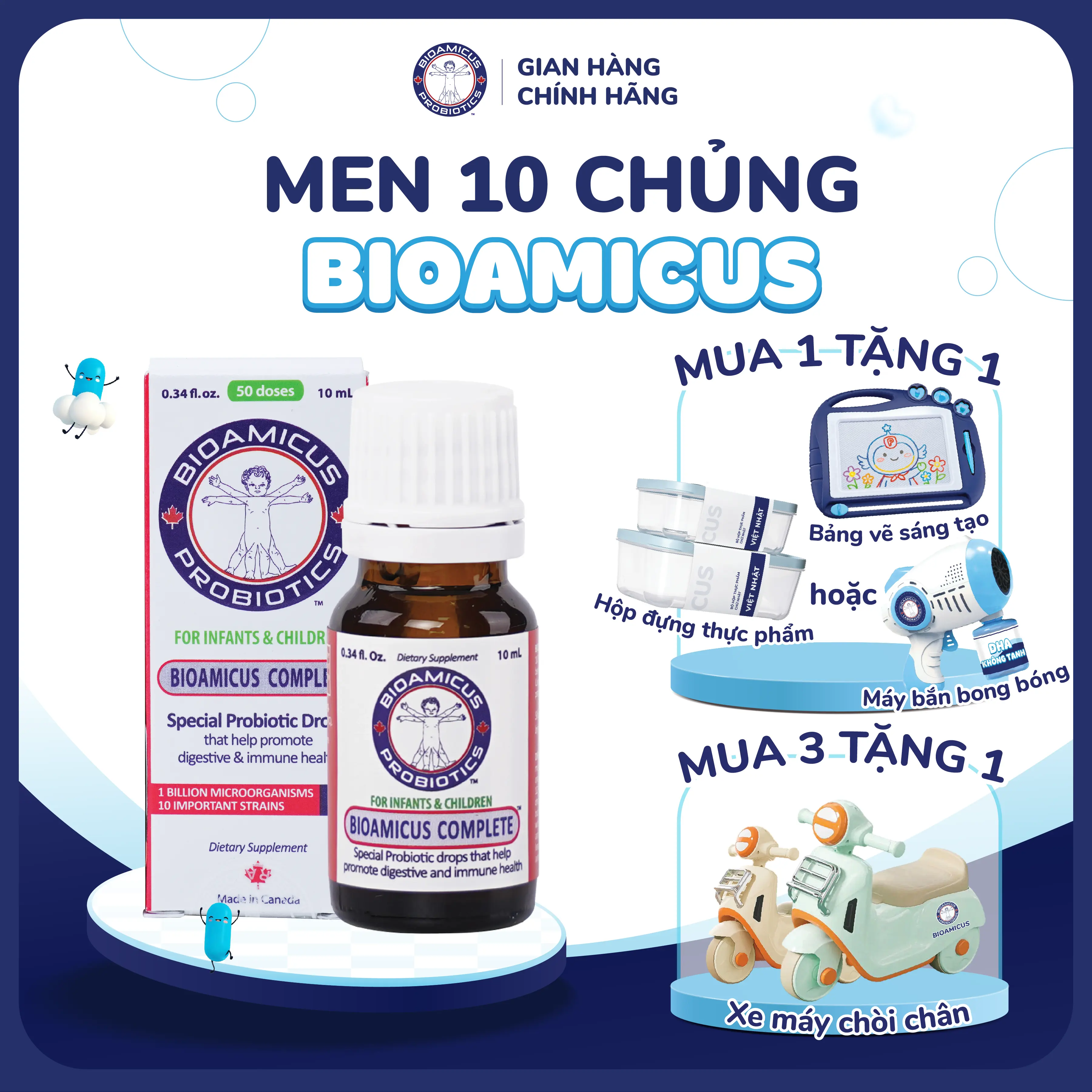 [Quà Hot] Men 10 Chủng BioAmicus Complete bổ sung lợi khuẩn hỗ trợ cải thiện hệ vi sinh đường ruột - Men Vi Sinh Cho Bé