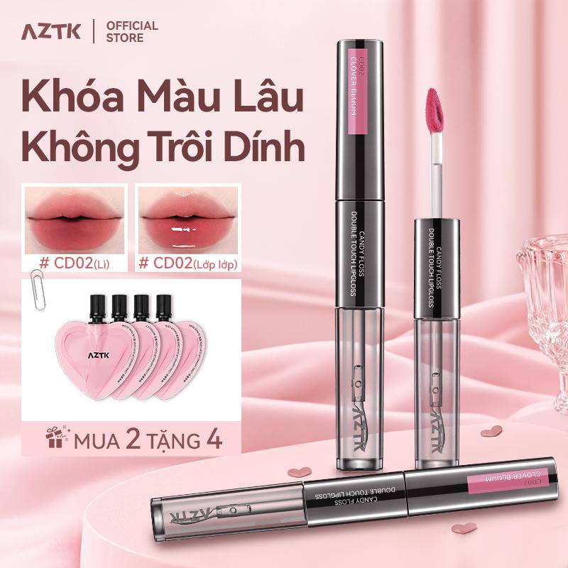 【AZTK DOUBLE TOUCH】Combo 2 Thỏi Son Kem Lì Bóng 2 Trong 1 Mềm Môi Lâu Trôi Không Dích Cốc 1.7g+1.7ml