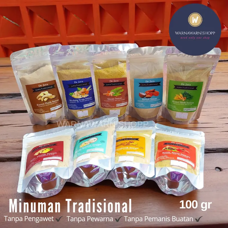 Minuman Sari Jahe Merah Instan Beras Kencur Temulawak Kunyit Asam Sinom Kunci Sirih Kunyit Putih 100 gr Organik Air 0