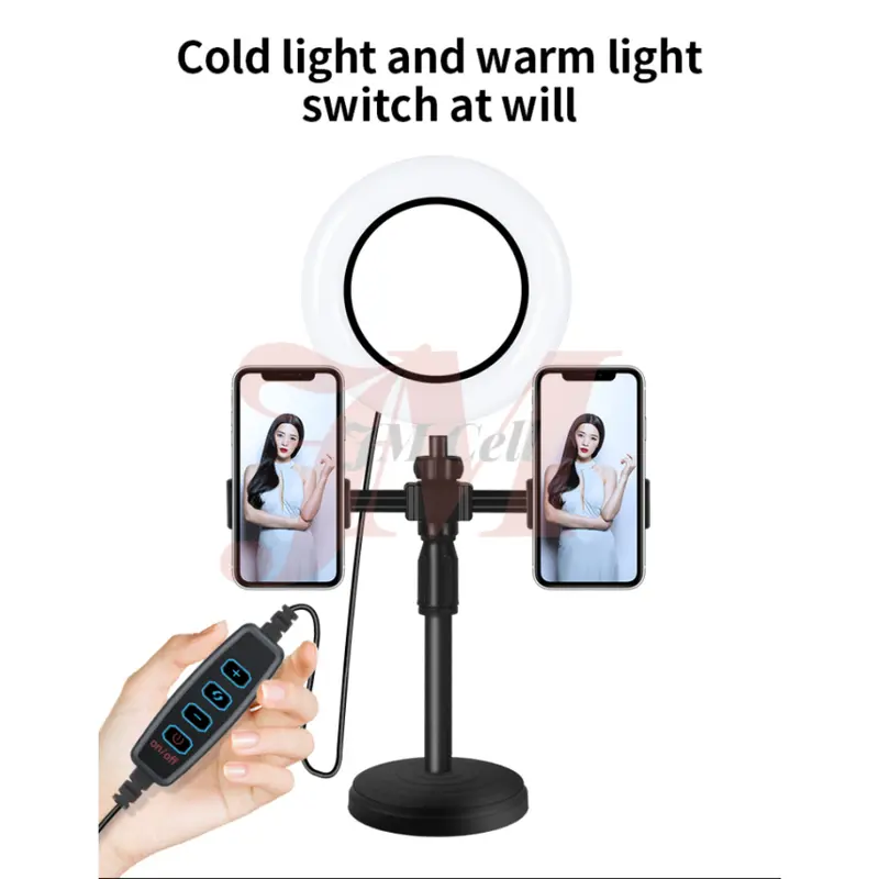 Ring light 16cm + Tripod Free 2 Holder Hp Ring light Tripod Mini Stand Holder Handphone Hp Live Streaming Selfie LED Make Up Vlog Lampu Siaran Langsung Tripod Meja Kantor / Live Desktop Ring Light Phone Holder 1