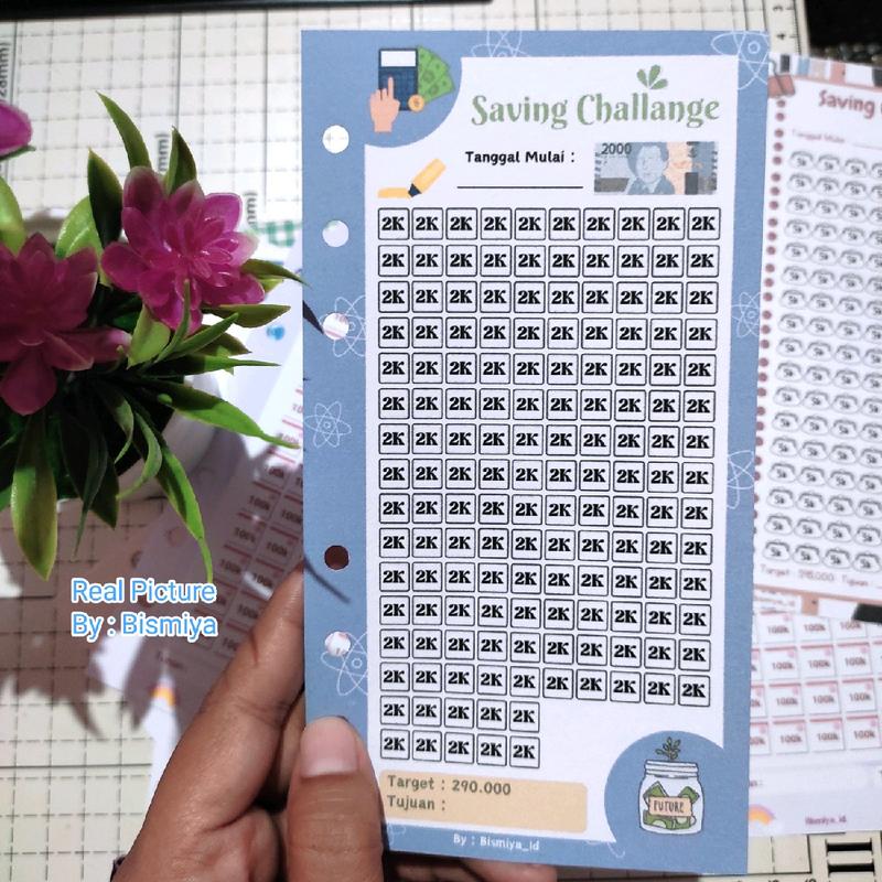 [paket 6pcs menabung] isi binder A6 menabung saving challenge tantangan menabung A6 isi 6 lubang isi nabung sesuai  jumlah uang 6