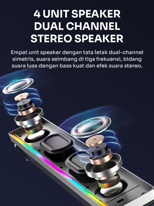Robot RB680 Speaker Bluetooth RGB Lightshow Bluetooth Soundbar Speaker 10W Dual Channel Stereo 4 Speaker USB Micro SD Card Aux 3.5mm 5