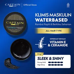 baru - captain hairstyling waterbased pomade 30gr / pomade pria / strong hold / high shine / sleek & shiny / membuat rambut tampil klimis / kilau tinggi / rambut rapih  styling rambut