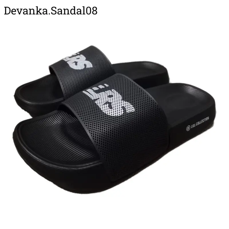 Sandal Slide Slop Pria Model Terbaru Black Karet 1