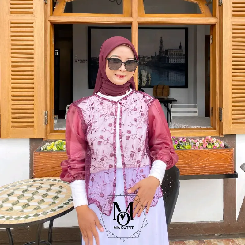 LILY OUTER CROP BRUKAT RANDOM MOTIF / OUTER BRUKAT SAPTO  + ORGANZA  [ BAJU KONDANGAN ,HARI RAYA LEBARAN,LAMARAN ] MEWAH NEW 2025 0