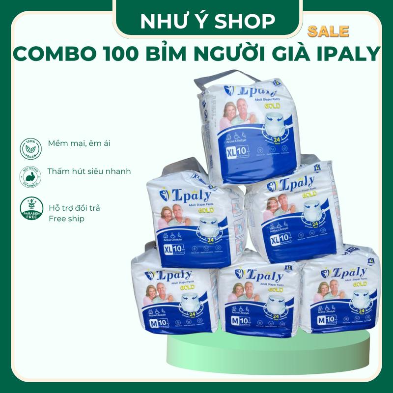 Combo 100 miếng Bỉm quần người già Ipaly chất lượng giá tốt đủ size M-L-XL mỗi bịch 10 miếng