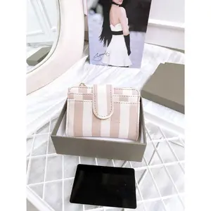 Dompet Lipat Wanita Lucu Motif Garis Garis Premium CK Kode CK516 Include Box Penutup Magnet Zip Coin