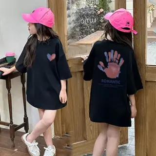 MMX STORE |T5141| Korea Kaus Musim Panas Anak-anak Lucu Kaus Katun Trendi Katun Cetak Kartun Longgar Kasual Leher Bulat Hitam dan Putih Lengan Pendek Anak-anak untuk Anak Laki-laki dan Perempuan 0