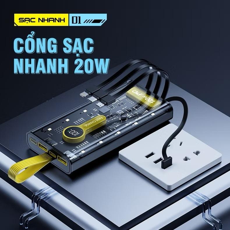 Sạc dự phòng trong suốt 30000mah với 2 cổng sạc nhanh 22.5W và PD 20W,pin dự phòng nhiều đầu sạc màn hình led tốt Sạc Pin