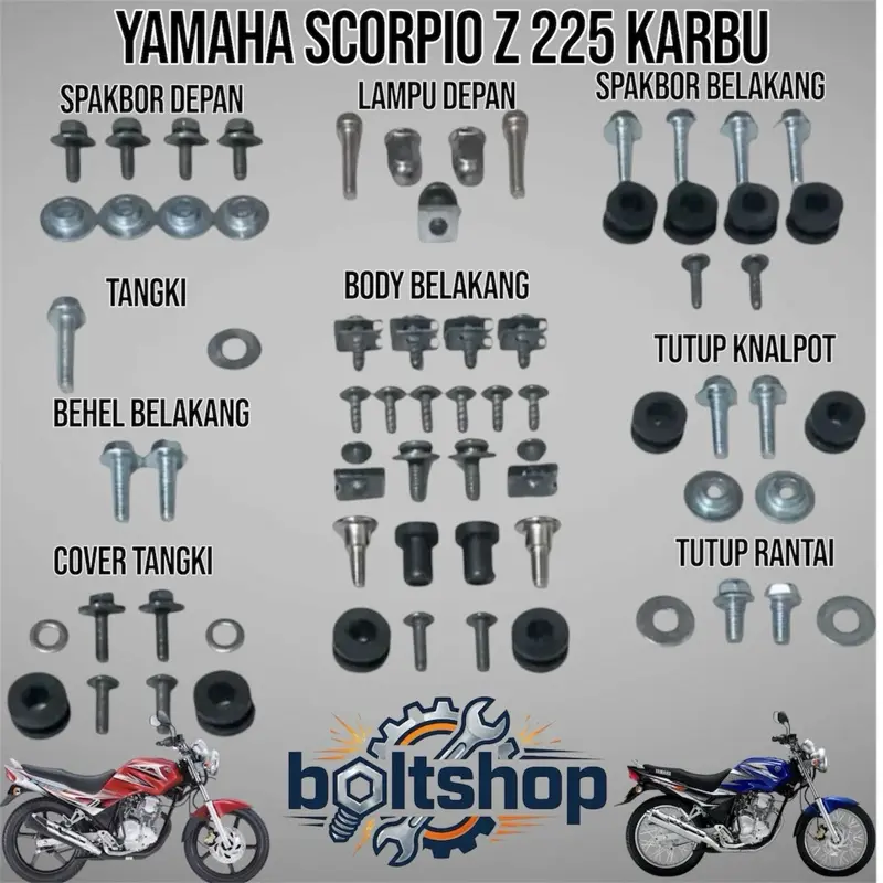 Baut Full Set Cover Bodi Body Yamaha Scorpio Z 225 Karbu Karburator Lama Paketan Fullbody Lengkap - Boltshop