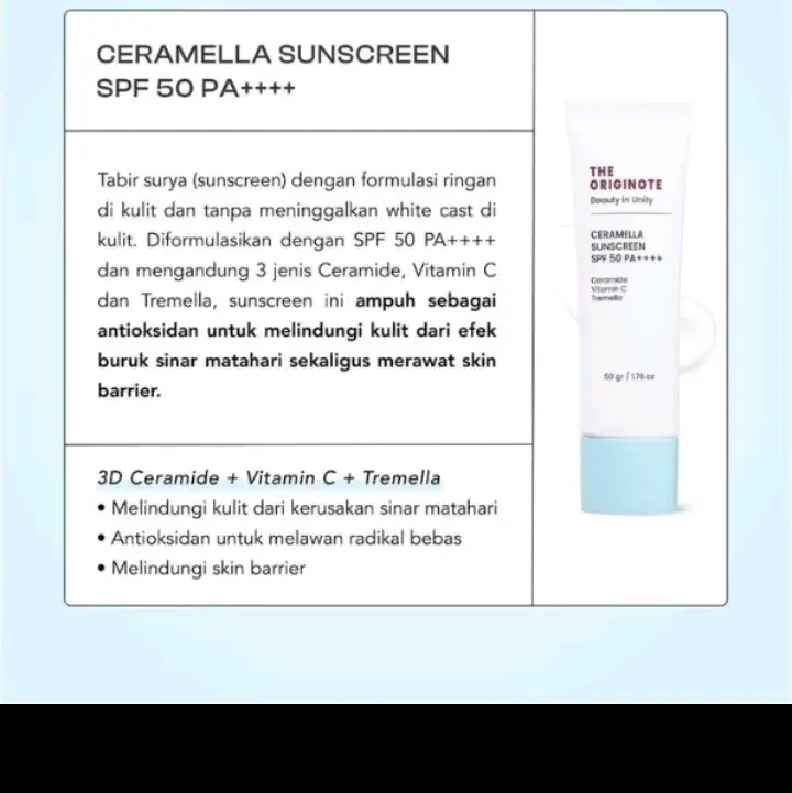 The Originote Ceramella Sunscreen SPF 50 PA+++ Netto 50gr Wajah Ceramide 3
