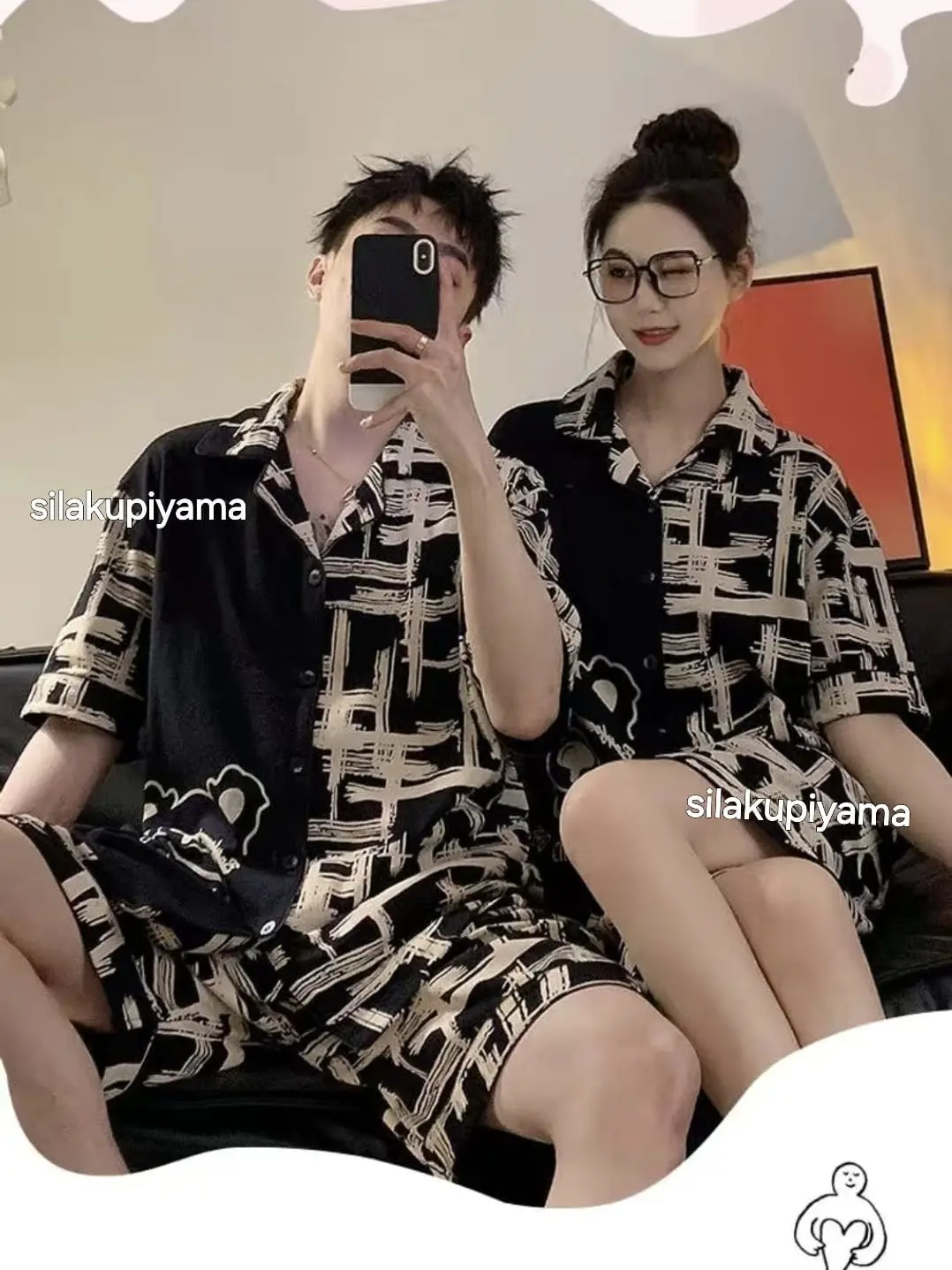 Baju tidur piyama couple bahan kaos katun adem halus,lengan pendek celana pendek