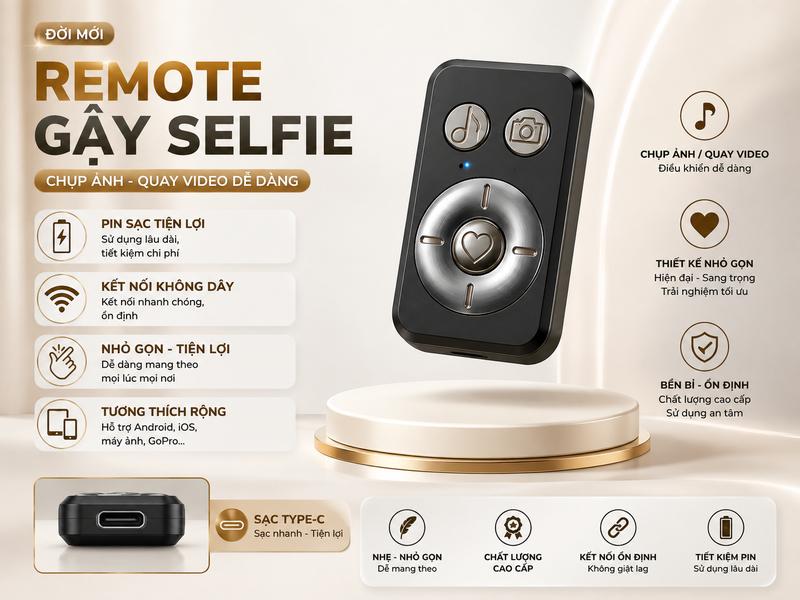 Remote Bluetooth Chụp Ảnh Từ Xa Nhỏ Gọn Tiện Lợi - Điều Khiển Hỗ Trợ Chụp Hình Quay Video Cho Tripod