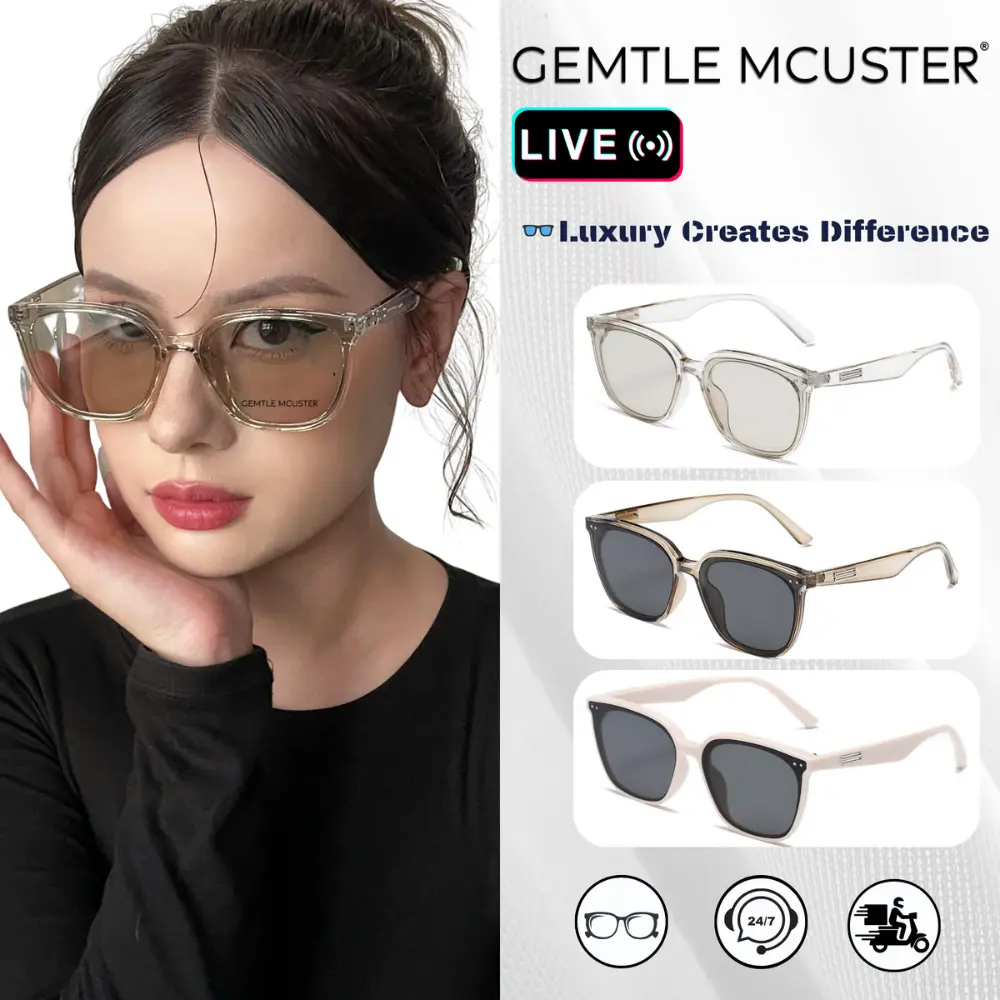 【GEMTLE MCUSTER】Kính Mắt Nữ, Thời Trang, Kính Râm Chống Nắng UV400, Chất Liệu PC Chất Lượng Cao, YD7 2342