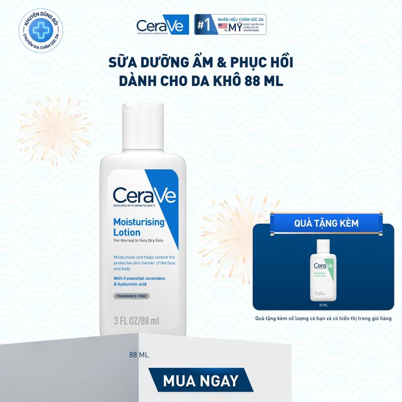   DEAL HOT  Sữa dưỡng giúp dưỡng ẩm dành cho da khô Cerave Daily Moisturizing Lotion 88ML; thấm nhanh giúp phục hồi chuyên sâu giữ da ẩm mịn suốt 48 giờ không gây bí da. DÙNG CHO DA MẶT VÀ CƠ THỂ_ Chăm sóc da_Kem & Sữa dưỡng thể_Skincare cho Nam và Nữ 