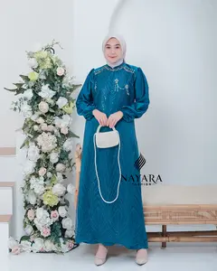 Davina Dress By Nayara Hijab Fashion - Gamis Satin Velvet Mix Brukat Spangle Aplikasi Payet Mutiara Cantik Gamis Pesta Kondangan Terbaru Wanita Dewasa Lebaran 2026