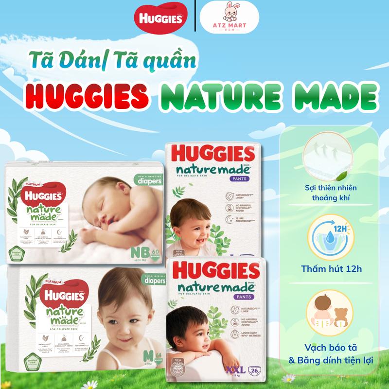 [M1] Bỉm/Tã Dán Tã Quần Huggies Platinum Naturemade Chính Hãng, Sợi Thiên Nhiên, Mỏng Mềm, VitaminE