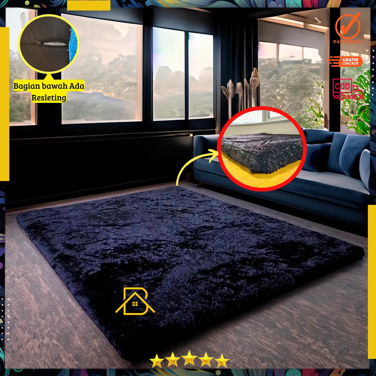 Karpet  kain bulu_ rasfur _ukuran_160x90X3.5CM_HDP busa putih alas hitam. Bulu Halus & Lembut