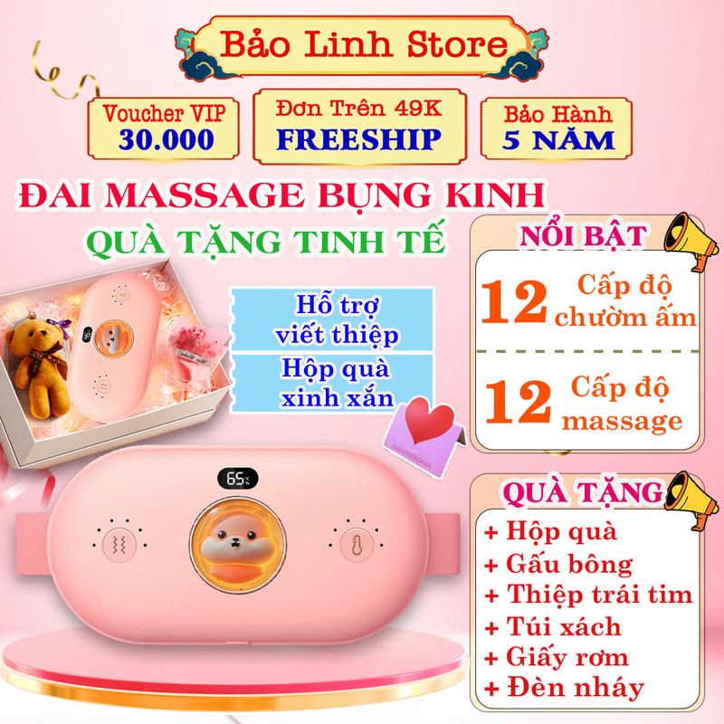 Máy massage làm ấm bụng kinh Đai chườm nóng bụng kinh 12 chế độ massage 12 cấp độ nhiệt màn hình LCD set quà tặng ý nghĩa dành người yêu sinh nhật ngày valentin