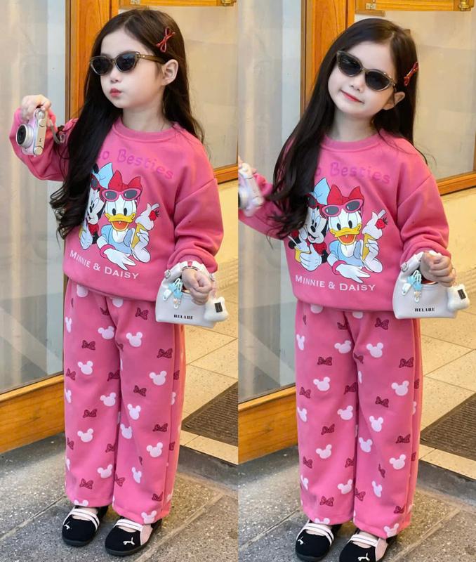  Bộ Nỉ Dáng Xuông   Họa Tiết Chuột Mickey - Vịt Donal   Dành Cho Bé Gái 9-38kg Chất Liệu Nỉ Tàu - Mỏng - Lót Bông 