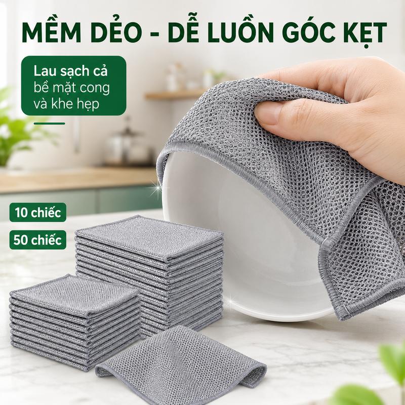 Khăn Lưới Kim Loại Rửa Chén Đa Năng 20x20cm, Miếng Cọ Xoong Nồi Chén Bát Không…