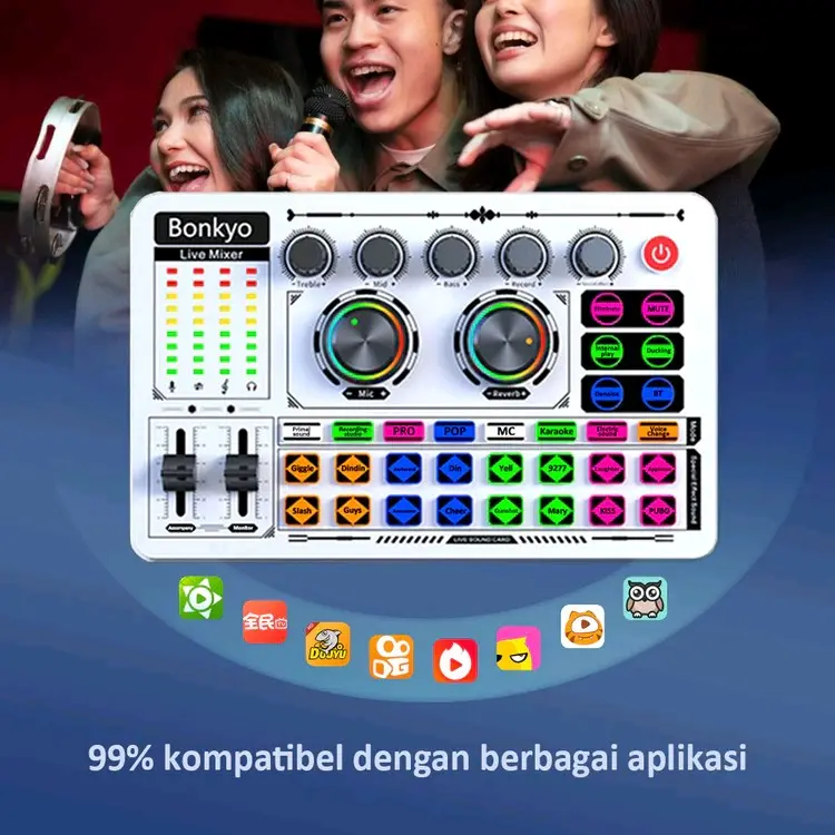 Bonkyo F999 live sound card mixer periferal komputer untuk audio.