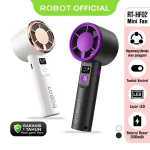 ROBOT RT-HF02 Mini Fan Kipas Genggam Portable High Speed 9000RPM LED Screen 199 Tingkat Kecepatan Baterai 2000mAh Garansi 1 Tahun Bisa COD - Angin