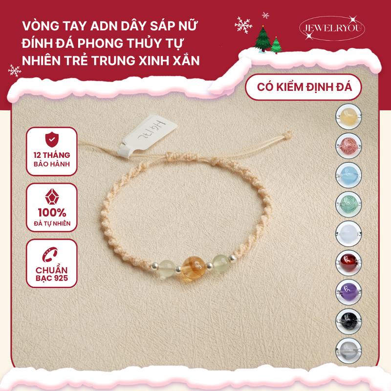 Vòng tay đan ADN dây sáp JEWELRYOU mix 3 viên đá năng lượng tự nhiên theo yêu cầu - Jew49