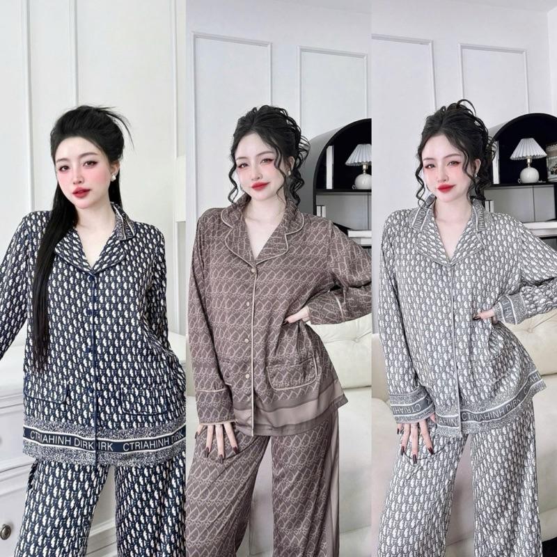  Đồ bộ nữ pijama- lụa Hàn châu -  45-65kg  - nắp túi - tay dài quần dài- Dì 