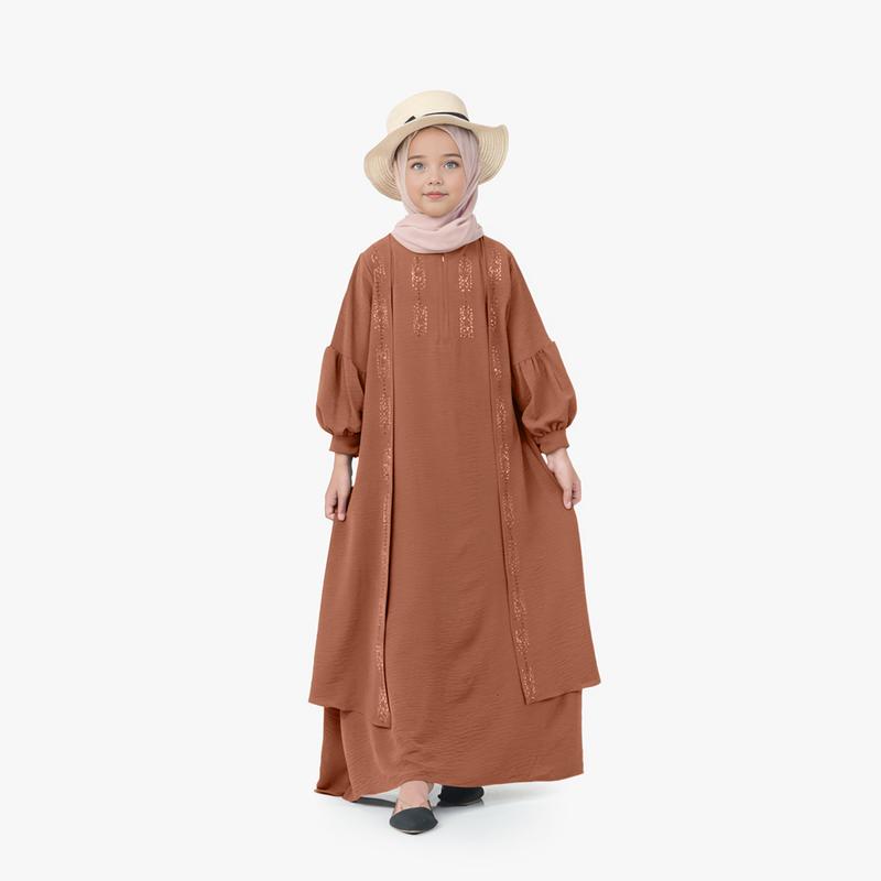 Basadzhi Kids Baju Muslim Anak Usia 5Th Sampai 13 Th Bahan Cey Crinkle Cantik Kancing Nyaman Hitam Variasi Putih Gamis Tanggung 7