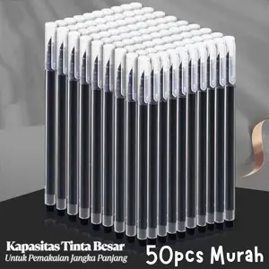 (BISA COD) 50 PCS Pena gel berkapasitas besar, jarum tabung, pena air karbon 0,5mm, pena ujian siswa, pena tanda tangan Stationery Menulis Sekolah Alat