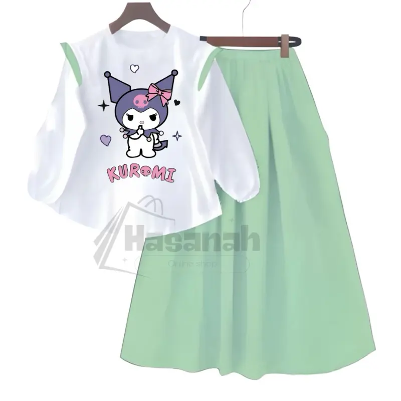 SETELAN ROK KUROMI SET ANAK PEREMPUAN TERBARU BAHAN CRINCLE AIR FLOW USIA 3-12 TAHUN FASHION 2025 5
