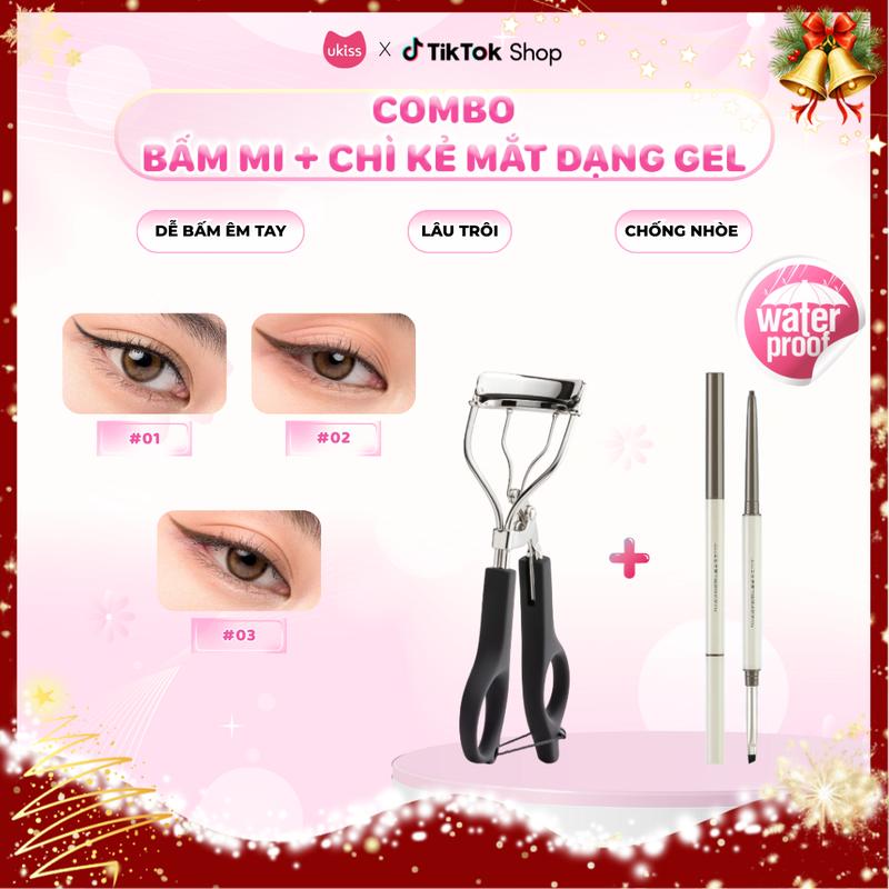 Ukiss Combo 01 Bút Chì Kẻ Mắt Dạng Gel Lâu Trôi Không Lem 60mg + 01 Kẹp Mi Góc Rộng Kèm Đệm Thay Thế
