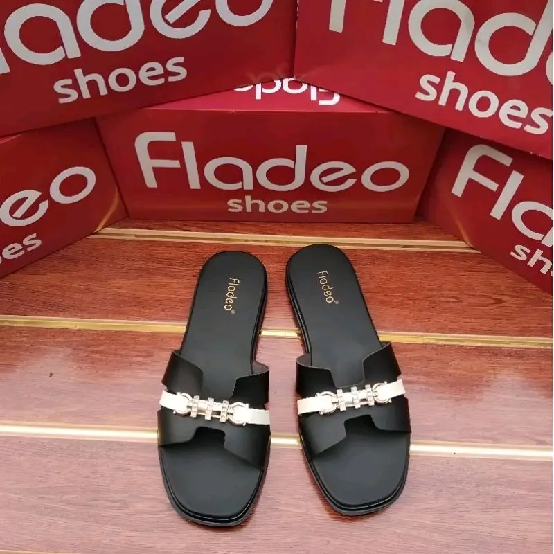 Sandal Fladeo wanita murah/ Sandal Flat shoes cewek viral kekinian/ Sendal Slop motif