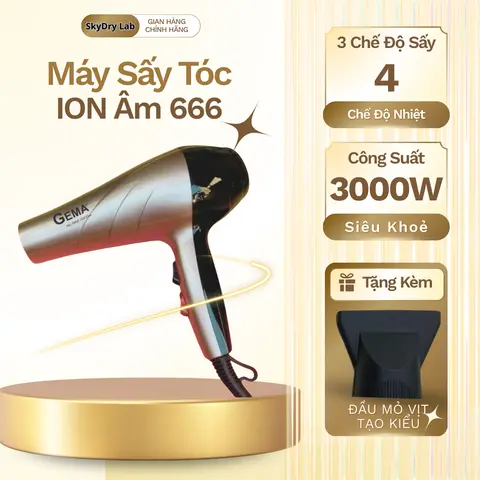 Máy Sấy Tóc ION Âm 666 3000W – Sấy Nhanh, 3 Chế Độ Gió, 4 Mức Nhiệt, Giảm Hư Tổn Tóc Phù Hợp Gia Đình & Salon