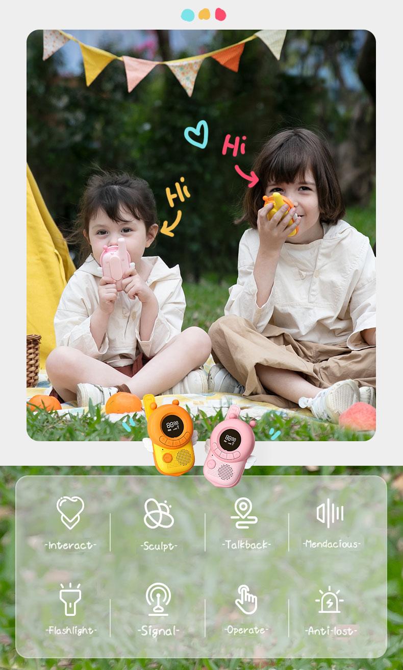Product Introduction of 2Pcs Mini Walkie Talkies Interphone Children's Radio Toy Phone 3Km Transmission Transceiver Interactive Toys for Girls Kids Gift Audio Button Durable Lanyard Monitor 33