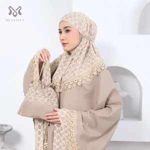 Mukena Dewasa Merisha Tile Brukat atasan bawahan rempel  renda  muslim  katun  mewah  cantik  motif panjang Travel Mukenah Pouch