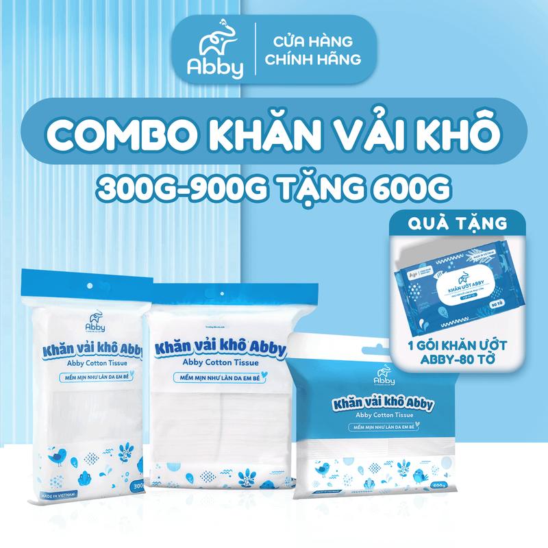   ĐA KHO   Tặng gói 600g Và Khăn Ướt 80 Tờ  Abby Combo Khăn Vải Khô Đa Năng 900g và 300g  Dành Cho Mẹ Và Bé Mềm Mịn 