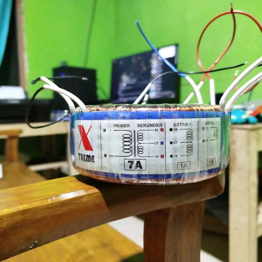 Trafo toroid 7A CT 45, extra: 15-0-15 dan 0-12 Tembaga + baut