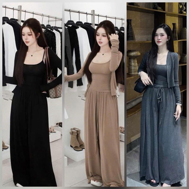 SÉT BỘ SUÔNG NỮ THU ĐÔNG 3 MÓN TAY DÀI PHỐI TRƠN THUN DẺO THUN PHÙ HỢP BIGSIZE