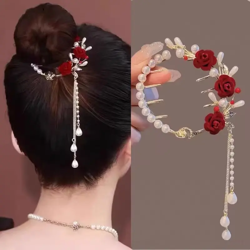 Rose hair buckle! Rose tassel ponytail buckle! Fashion girl hair clip, back of the head, bun shaped hair, hair accessories, hair accessories hair  pin rose  hair