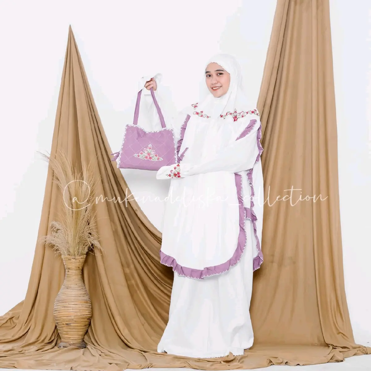 MUKENA UMROH BERLENGAN DEWASA BORDIR TAS TALI KATUN MIKRO PREMIUM Mukenah Wanita Muslim