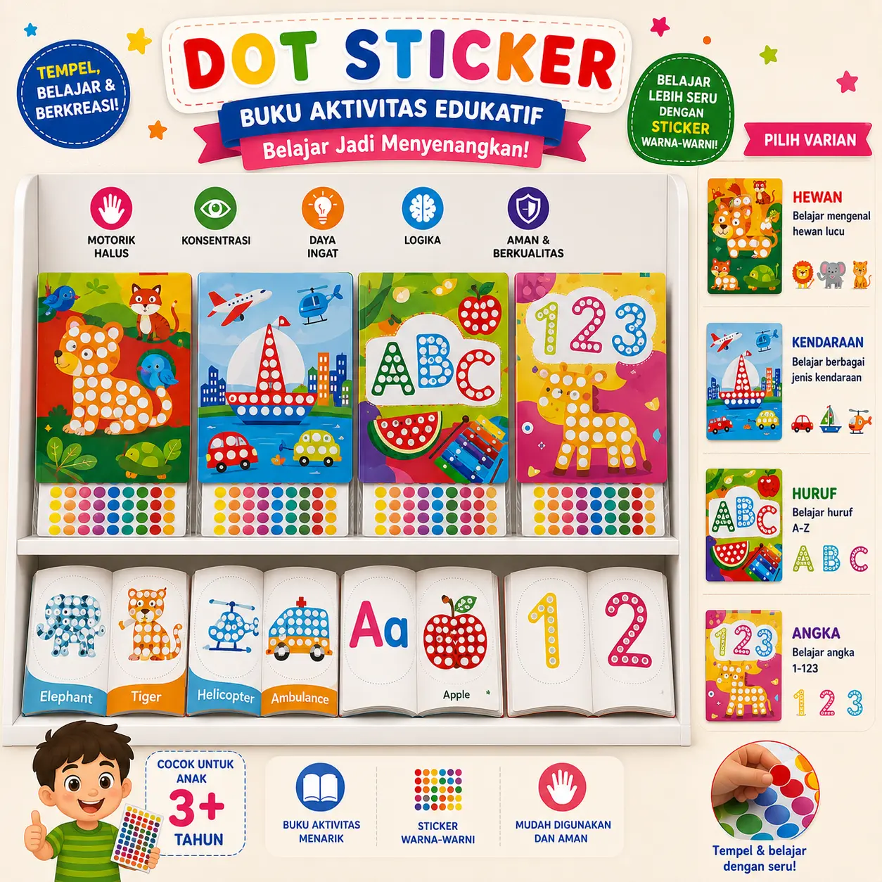 KIDSINK Buku Aktivitas Dot Stiker Dilengkapi 5 lembar Dot Stiker - Tersedia Beberapa Tema